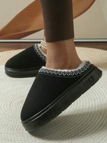 Women's Plush Suede Furry Slippers, Thick Sole Slip-On Slippers, Winter Fashion Outdoor Snow Boots, Slouchy Slip-On Slippers With TPR Anti-Slip Sole For Indoor And Outdoor Use