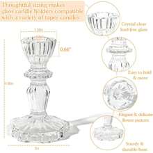 6 PCS Glassware Candlestick Pedestal,Glass Clear Diamond /Clear Stripe/Amber Diamond/Amber Stripe Taper Candle Holders For Table Centerpiece, Home Decorations, Valentine Day, Wedding And Party - 透明條紋 - 查看 2