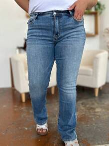Full Size Mid-Rise Waist Straight Jeans - 酸性介質 - 查看 8