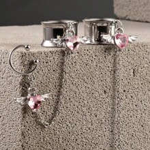 2 piezas Nuevos enchufes colgantes hipoalergénicos de acero inoxidable en forma de corazón, túneles, dilatadores para perforación de orejas, en tallas 2g y 0g, juego de joyas para perforaciones corporales