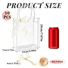 10 pezzi di sacchetti regalo in plastica trasparente con manici, sacchetti riutilizzabili per feste con nastro, buste regalo trasparenti per matrimoni e compleanni - Trasparente - Visualizzare 2