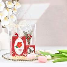 10 pezzi di sacchetti regalo in plastica trasparente con manici, sacchetti riutilizzabili per feste con nastro, buste regalo trasparenti per matrimoni e compleanni - Trasparente - Visualizzare 5