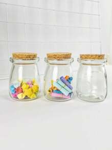 1/2/3/6/9/24 Pcs 100ml Small Pudding Bottle, High Temperature Resistant, Lucky Star Jar, Mini Glass Wishing Bottle, Bath Salt Jar, Facial Mask Jar, Dispenser Jar, Candle Dispenser Bottle, Jewelry Storage Bottle, Golden Bean Collection Bottle, Yogurt Bottle, Cork Jar With Lid, Mousse Cup - Multicolor - View 3