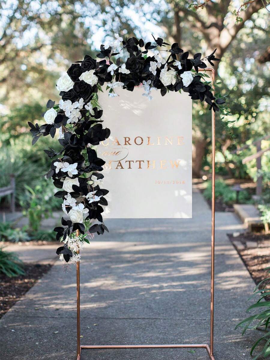 70.87inch Artificial Eucalyptus Garland With Flowers, Artificial Floral Garland For Table Decor Wedding Centerpieces Bridal Shower Party Decorations,`Wedding Party Backdrop Decor - Black - View 1