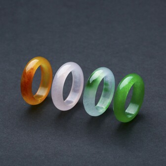 1 Piece Natural Stone Rings For Women And Men Wedding Band Green/ Pink/ Yellow Color Couple Ring St. Patrick's Day New Year Jewelry Gift Fit Size 5-12