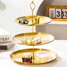 1 pièce Présentoir à dessert de style français en acier inoxydable de luxe, plateau à gâteau, pâtisserie, fruit or/argent, décoration de table à manger, accessoire de bar à café, décoration de cuisine, ustensile de cuisine, électroménager de cuisine, réfrigérateur, mini-réfrigérateur - Multicolore - Voir 6