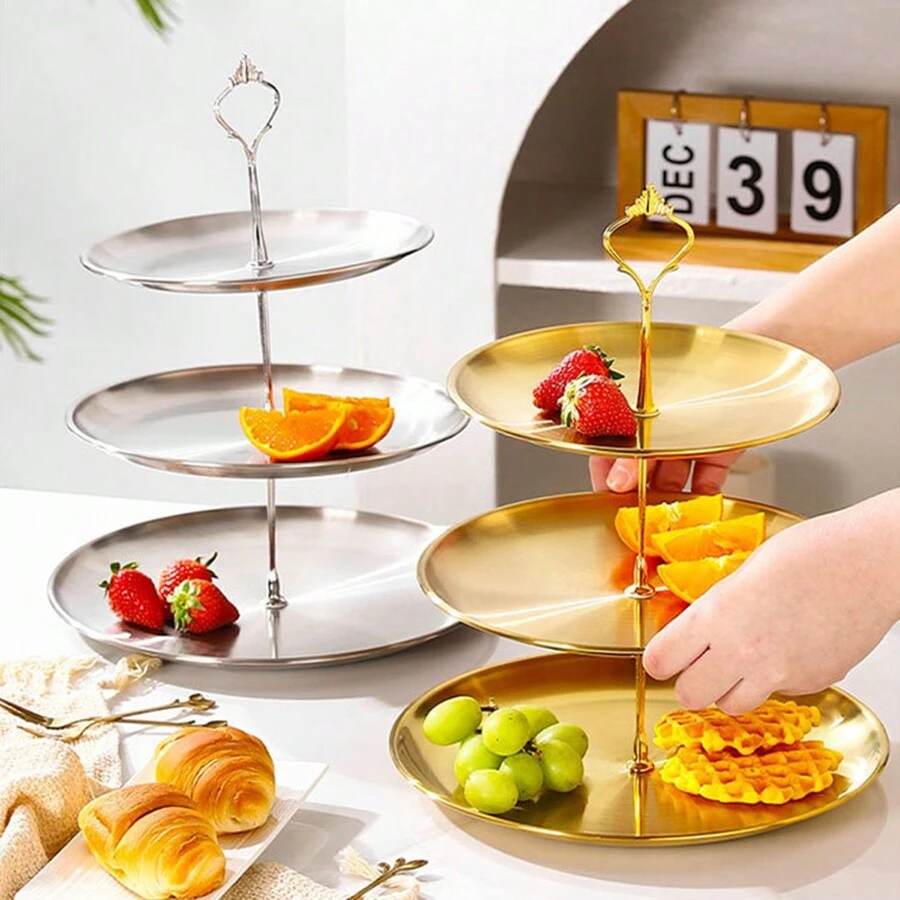 1 pièce Présentoir à dessert de style français en acier inoxydable de luxe, plateau à gâteau, pâtisserie, fruit or/argent, décoration de table à manger, accessoire de bar à café, décoration de cuisine, ustensile de cuisine, électroménager de cuisine, réfrigérateur, mini-réfrigérateur - Multicolore - Voir 1