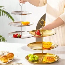 1 pièce Présentoir à dessert de style français en acier inoxydable de luxe, plateau à gâteau, pâtisserie, fruit or/argent, décoration de table à manger, accessoire de bar à café, décoration de cuisine, ustensile de cuisine, électroménager de cuisine, réfrigérateur, mini-réfrigérateur - Multicolore - Voir 4