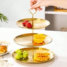 1 pièce Présentoir à dessert de style français en acier inoxydable de luxe, plateau à gâteau, pâtisserie, fruit or/argent, décoration de table à manger, accessoire de bar à café, décoration de cuisine, ustensile de cuisine, électroménager de cuisine, réfrigérateur, mini-réfrigérateur - Multicolore - Voir 8