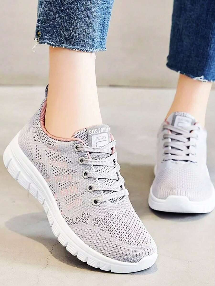 [2024 Hot Sale Breathable Mesh Sneakers] Zapatillas de correr antiolor y antideslizantes para mujeres para actividades de ocio al aire libre y trabajo diario Zapatillas casuales acolchadas en blanco y negro - Gris - Ver 1