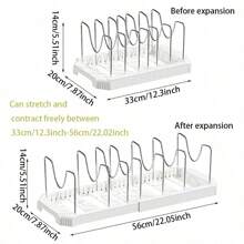 1 pièce Étagère de rangement de cuisine réglable, convient pour les couvercles de casserole, les ustensiles, les ustensiles de cuisine, peut être placée sur le comptoir ou dans un tiroir, rack de rangement multifonctionnel et économe en espace
