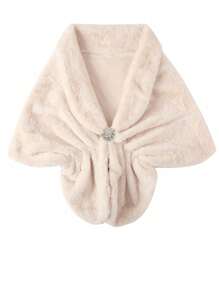 2 件套：披肩 + 披肩夹，时尚人造毛皮披肩，女士毛皮披肩，婚礼毛皮披肩，人造新娘毛皮披肩，冬季 - A - 查看 21