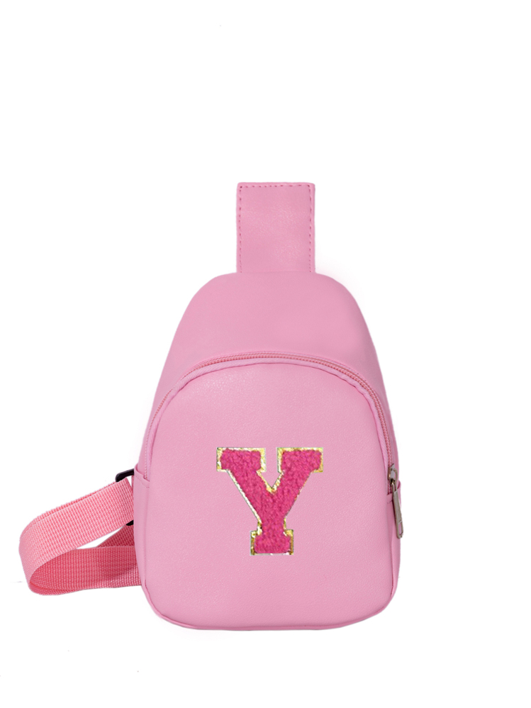 1 件女孩字母印花吊带背心斜挎包，可爱胸包适合日常、户外、旅行、徒步旅行、便携，理想的礼物 - 粉色 - 查看 52