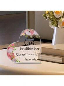 1pc Christian Inspirational Gift, Bible Verse Acrylic Desk Decor, "She Is Clothed With Strength And Dignity", Birthday Gift For Mom, Sister, Friend, Coworker, Holiday Decoration Birthday - Pink - View 4