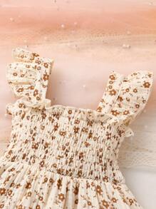 2pcs/Set Baby Girls Casual & Cute Cotton Outfit With Soft, Comfortable & Elegant Floral Print Slip Dress And Headband, Suitable For Summer Daily, Outdoor, Vacation And Party