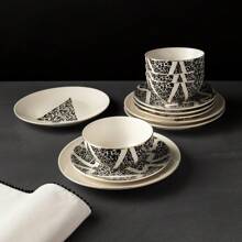 Thyme & Table Holiday Tree 12-Piece Ceramic Dinnerware Set - Cream - 1 - View 9