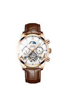 Man's Automatic Night Star Series Mechanical Watch Multi-Functional Three-Eye Waterproof Tourbillon Watch - 棕色 - 查看 6