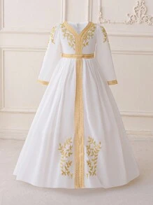 Vestido elegante de princesa de manga larga blanco para niñas jóvenes