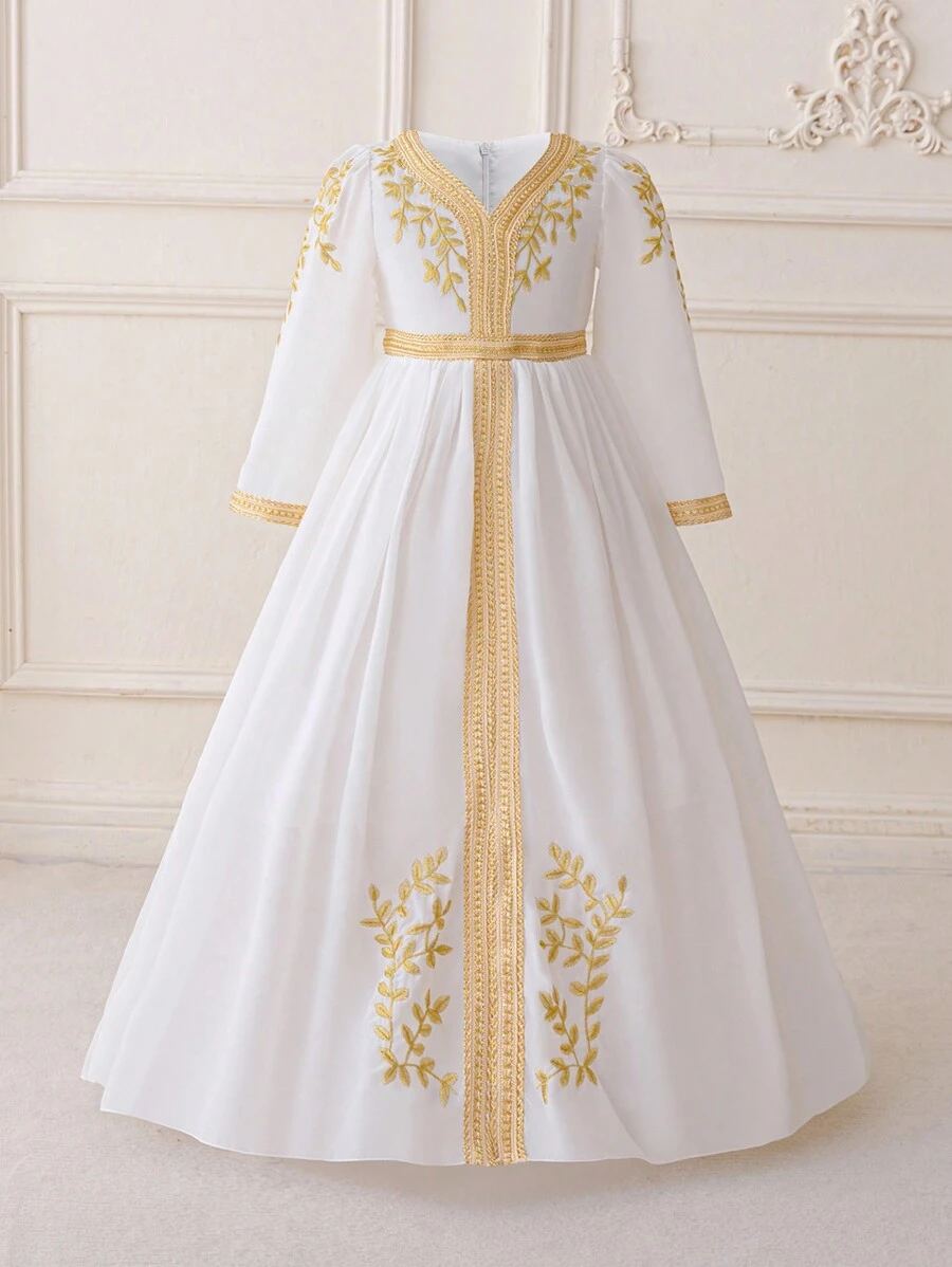 Vestido elegante de princesa de manga larga blanco para niñas jóvenes
