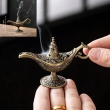 1 peça Queimador de Incenso Vintage com Lâmpada Mágica, Suporte de Incenso de Metal Vintage para Decoração Doméstica, Artesanal - Multiuso, Compacto e Elegante, Decoração Doméstica em Estilo Antigo, Presente Porta-Vela, Decoração Artística para Spa, Yoga, Meditação, Estudo, Escritório, Sala de Estar, Quarto, Mesa de Centro, Presente em Estilo Palácio