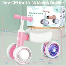 Bicicletta senza pedali per bambini da 1 anno, bicicletta per imparare l'equilibrio con 4 ruote e ruote posteriori luminose da 10 a 36 mesi, bicicletta scorrevole per ragazzi e ragazze in regalo