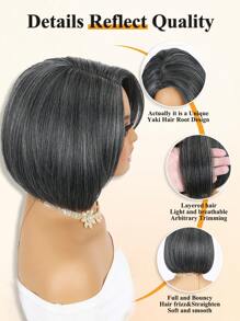 短侧分灰白相间鲍勃假发鲍勃假发直发黑灰色假发碗状剪裁角色扮演假发耐热自然合成全女士假发