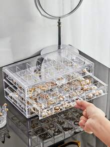 1pc Multi-Layer Transparent Jewelry Storage Box, Jewelry Box For Necklaces, Jewelry Organizer With Dividers & Slots, Suitable For Storing Earrings, Rings, Bracelets, Jewelry & Accessories, Desktop Storage, Craft Supplies For Women Storage Organizer Travel Essentials Back To School Dormitory Storage Fall Decor