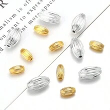 Lot de 30 perles à gros trous en métal plaqué cuivre doré/argenté, style punk rock à la mode, perles en forme de graines de citrouille pour bracelets, colliers, fabrication de bijoux, chaînes de téléphone, porte-clés - Multicolore - Voir 5