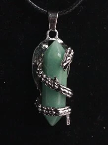 1pc Retro Aspide Natural Stone Reiki Crystal Agate Carnelian Amethyst Opal Onyx Tiger Eyes Rose Quartz Viper Bullet Pointed Hexagonal Column Healing Pendant Necklace For Men's Agkistrodon Halys Creative Spiritual Swing 45cm Black Rope Chain Accessory - Hexagonal Column - View 15