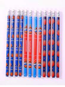 Set de 5/10/15 lápices escolares para niños con goma de borrar, papelería infantil con temas deportivos creativos, diseños surtidos con puntos rojos en la punta (variación hecha a mano), de vuelta a la escuela - Multicolor - Ver 5