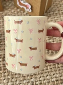 Cute Bear, Bow, Ditsy Floral Ceramic Mug, Couples Coffee Cup, High-Quality Porcelain Milk Cup, Niche Design Dachshund Water Cup - Multicolor - View 5
