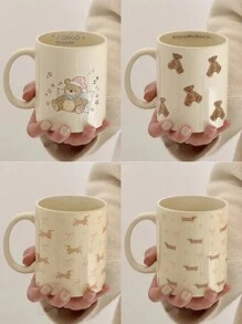 Cute Bear, Bow, Ditsy Floral Ceramic Mug, Couples Coffee Cup, High-Quality Porcelain Milk Cup, Niche Design Dachshund Water Cup - Multicolor - View 1