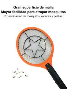 1 Piece Rechargeable Electric Mosquito And Fly Swatter Racket With LED Light - Orange - View 5