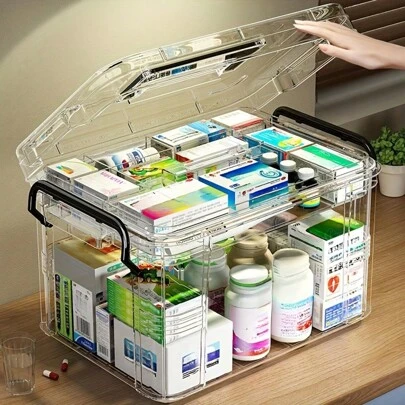 1pc Large Capacity Dual-Layer Medication Storage Box - Waterproof, Transparent For Home & Travel Use, Convenient For Access And View