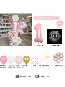 42 件雏菊柱气球套装，派对装饰 - 粉色 - 查看 17