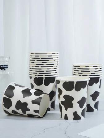10pcs/25pcs Cow Themed Paper Cups, Disposable Paper Cups, 9-Ounce/250ml Paper Cups, Disposable Beverage Cups, Disposable Coffee Cups For Birthday Parties, Suitable For Weddings, Homes, Offices, Beverage Cups, Cold Drink Cups, Hot Tea Cups, Coffee Cups, Dining Cups, Birthday Party Supplies, And Party Decorations