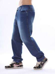 Calça Larga Tradicional 100% Algodão  Masculina - Azul - Visão 1