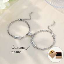 2pcs/Set Minimalist Magnetic Heart-Shaped Couples Bracelet Set, Couples Matching Bracelets, Christmas Gift For Couples/Boyfriend/Friends/Father, Customizable Christmas Gift, Silver, Fashionable, Colorful, Retro, Minimalist, Unisex, Casual, Cute, Customized, Unique, Ideal Gift For Him, Ideal Gift For Her, Boyfriend, Girlfriend, Dad, Mom, Family, Friends, Anniversary, Birthday, Graduation, Prom, Party, Stainless Steel Jewelry - Silver - View 2