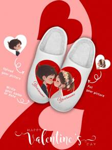 Pantofole da casa personalizzate con nome e foto per la Festa di San Valentino, pantofole leggere e comode con fondo morbido e motivo a cuore, regalo divertente e personalizzato per mamma/papà/lei/lui/fidanzata/fidanzato/moglie/marito/amico