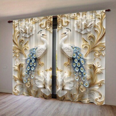 2 pezzi di tende in poliestere con stampa digitale a motivo di pavone e fiori bianchi, adatte per soggiorno, cucina, camera da letto, studio, bagno, hotel, sala da pranzo, ingresso, decorazione per la casa