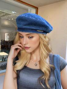 1 件 2025 春夏新品英伦风格个性化时尚字母金属装饰女士牛仔贝雷帽，百搭休闲复古艺术帽 - 彩色 - 查看 5