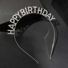 1pc Happy Birthday Hairband Alloy Rhinestone Party Hair Accessories Sparkling Crystal Hair Accessories Birthday Party Decorations Three Colors Optional.