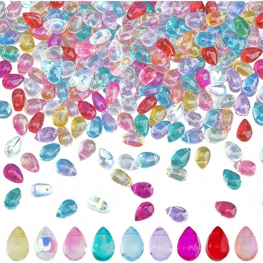 200Pcs Teardrop Glass Beads 9x6x5mm Transparent Water Drop Crystal Glass Beads Random Mixed Czech Glass Beads Mixed Color Beads Charm For DIY Jewelry Making CraftHole:1mm - Multicolor - View 1