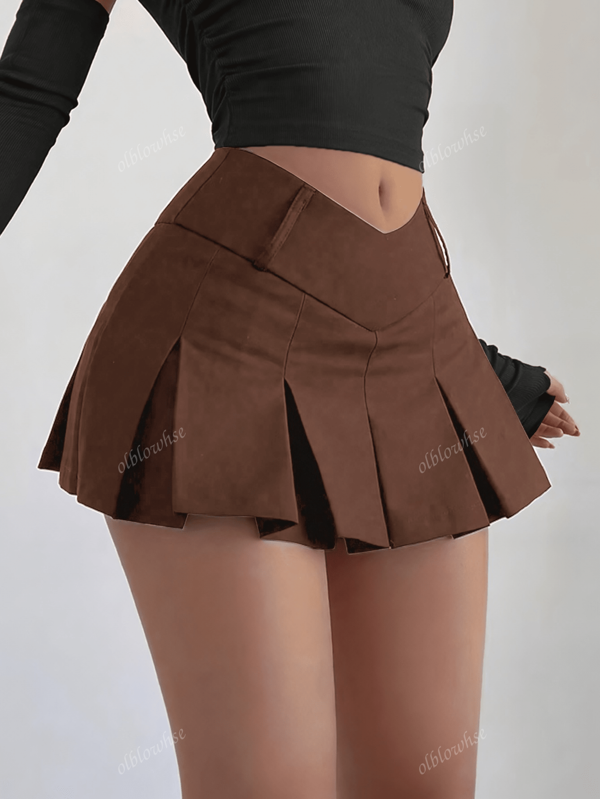 Y2K Street Drop Waist V Desian Pleated Hem A-Line Micro Min Skirt