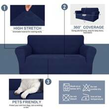 Sofa Cover For Cushion Sofa 1/2/3/4 Seater Elastic Sofa Cover Sofa Cover Furniture Protector With Elastic Band At The Bottom, Suitable For Children, Pet Dogs - Màu xanh hải quân - Xem 5