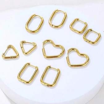 1 Pair/5 Pairs Of High-End Ins Style Titanium Steel Earrings With Color Retention And Anti Allergy Properties, Korean, Niche Geometric Ring, Small Earrings For Showering, Non Removable And Anti Drop Earrings