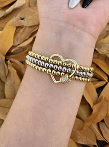 1 pieza Brazalete de metal con cuentas con forma de corazón y estrella, apropiado para uso diario de mujeres