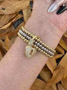 1 pieza Brazalete de metal con cuentas con forma de corazón y estrella, apropiado para uso diario de mujeres