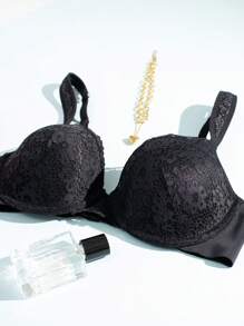 1 Stück nahtlose Spitze Patchwork unterstützender Damenwäsche BH, sexy geflochtenes Lässig Lingerie BH mit Draht für Frauen