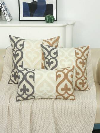 1pc Geometric Pattern Towel Embroidered European Embroidery Pillow Cover, Suitable For Multiple Sizes And Scenarios, Without Pillow Core Festival Decoration Rama Gifts Birthday Graduation